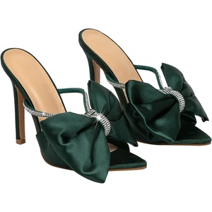 image:imageHee grand Satin Bowknot Rhinestones High Heel Sandals Slides Sexy Open Toe Party Dress Sandals1green
