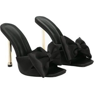 image:imageHee grand Satin Bowknot Rhinestones High Heel Sandals Slides Sexy Open Toe Party Dress Sandals2black