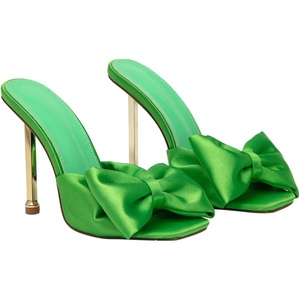 image:imageHee grand Satin Bowknot Rhinestones High Heel Sandals Slides Sexy Open Toe Party Dress Sandals2green