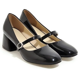 image:imageHee grand Vintage Mary Jane Shoes Chunky Heels for Women Square Toe Adjustable Strap Pump PU Leather Brogue Work Heels Dress Shoes130black