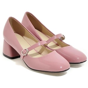 image:imageHee grand Vintage Mary Jane Shoes Chunky Heels for Women Square Toe Adjustable Strap Pump PU Leather Brogue Work Heels Dress Shoes130pink