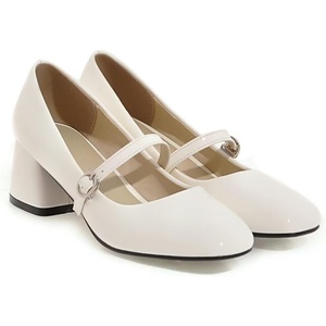 image:imageHee grand Vintage Mary Jane Shoes Chunky Heels for Women Square Toe Adjustable Strap Pump PU Leather Brogue Work Heels Dress Shoes130white