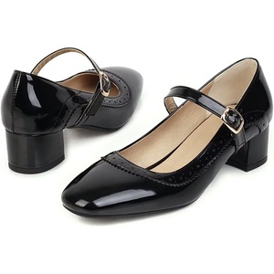 image:imageHee grand Vintage Mary Jane Shoes Chunky Heels for Women Square Toe Adjustable Strap Pump PU Leather Brogue Work Heels Dress Shoes139black
