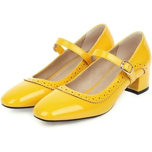 image:imageHee grand Vintage Mary Jane Shoes Chunky Heels for Women Square Toe Adjustable Strap Pump PU Leather Brogue Work Heels Dress Shoes139yellow