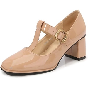image:imageHee grand Vintage Mary Jane Shoes Chunky Heels for Women Square Toe Adjustable Strap Pump PU Leather Brogue Work Heels Dress Shoes519apricot