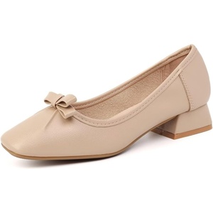 image:imageHee grand Women Closed Square Toe Chunky Block Heels Cute Bowknot Dress Shoes Pumps Comfortable Low Heel Slip Ons for Office192khaki