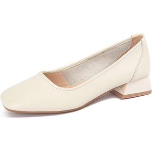 image:imageHee grand Women Closed Square Toe Chunky Block Heels Cute Bowknot Dress Shoes Pumps Comfortable Low Heel Slip Ons for Office513apricot
