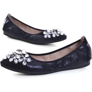 image:imageHee grand Women Foldable Ballet Flats Bling Rhinestones Soft Leather Pointy Toe Flats Sparkle Wedding Dress Shoes Comfort Slip on Loafers Big SizeAblack
