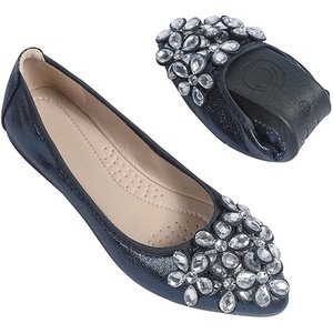 image:imageHee grand Women Foldable Ballet Flats Bling Rhinestones Soft Leather Pointy Toe Flats Sparkle Wedding Dress Shoes Comfort Slip on Loafers Big SizeAblue