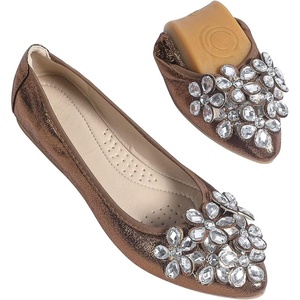 image:imageHee grand Women Foldable Ballet Flats Bling Rhinestones Soft Leather Pointy Toe Flats Sparkle Wedding Dress Shoes Comfort Slip on Loafers Big SizeAbrown
