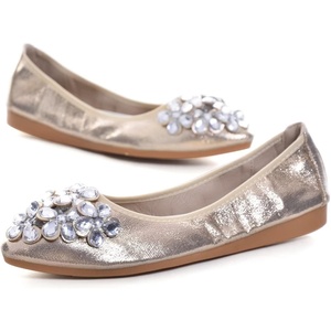 image:imageHee grand Women Foldable Ballet Flats Bling Rhinestones Soft Leather Pointy Toe Flats Sparkle Wedding Dress Shoes Comfort Slip on Loafers Big SizeAgold