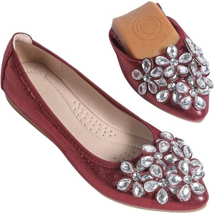 image:imageHee grand Women Foldable Ballet Flats Bling Rhinestones Soft Leather Pointy Toe Flats Sparkle Wedding Dress Shoes Comfort Slip on Loafers Big SizeAwine Red