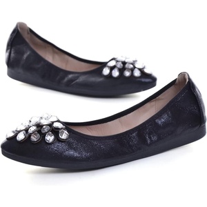 image:imageHee grand Women Foldable Ballet Flats Bling Rhinestones Soft Leather Pointy Toe Flats Sparkle Wedding Dress Shoes Comfort Slip on Loafers Big SizeBblack