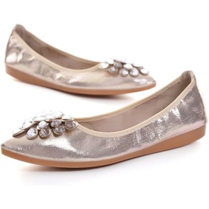 image:imageHee grand Women Foldable Ballet Flats Bling Rhinestones Soft Leather Pointy Toe Flats Sparkle Wedding Dress Shoes Comfort Slip on Loafers Big SizeBgold