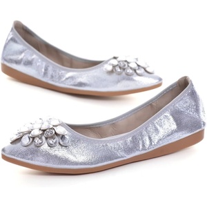 image:imageHee grand Women Foldable Ballet Flats Bling Rhinestones Soft Leather Pointy Toe Flats Sparkle Wedding Dress Shoes Comfort Slip on Loafers Big SizeBsilver