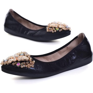 image:imageHee grand Women Foldable Ballet Flats Bling Rhinestones Soft Leather Pointy Toe Flats Sparkle Wedding Dress Shoes Comfort Slip on Loafers Big SizeCblack
