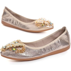 image:imageHee grand Women Foldable Ballet Flats Bling Rhinestones Soft Leather Pointy Toe Flats Sparkle Wedding Dress Shoes Comfort Slip on Loafers Big SizeCgold