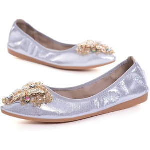 image:imageHee grand Women Foldable Ballet Flats Bling Rhinestones Soft Leather Pointy Toe Flats Sparkle Wedding Dress Shoes Comfort Slip on Loafers Big SizeCsilver