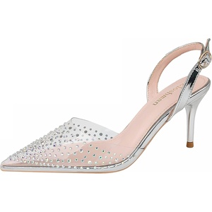 image:imageHee grand Women Heels Fashion Sandals Pointed Toe Rhinestone Transparent Stiletto Dress Pumps for Wedding Party1silver