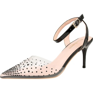 image:imageHee grand Women Heels Fashion Sandals Pointed Toe Rhinestone Transparent Stiletto Dress Pumps for Wedding Party2black