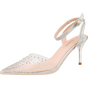 image:imageHee grand Women Heels Fashion Sandals Pointed Toe Rhinestone Transparent Stiletto Dress Pumps for Wedding Party2flash Silver
