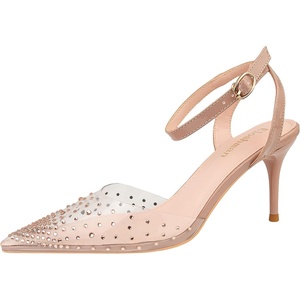 image:imageHee grand Women Heels Fashion Sandals Pointed Toe Rhinestone Transparent Stiletto Dress Pumps for Wedding Party2nude