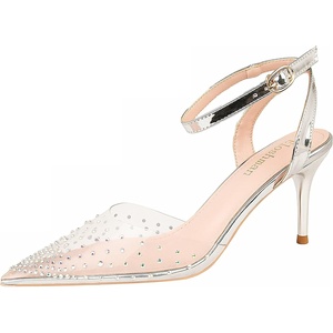 image:imageHee grand Women Heels Fashion Sandals Pointed Toe Rhinestone Transparent Stiletto Dress Pumps for Wedding Party2silver