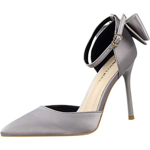 image:imageHee grand Women Heels Pointed Toe Pump Bow Knot Ankle Strap Stiletto Dress Sandals HighHeeled Wedding Party Pump020grey