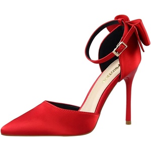 image:imageHee grand Women Heels Pointed Toe Pump Bow Knot Ankle Strap Stiletto Dress Sandals HighHeeled Wedding Party Pump020red