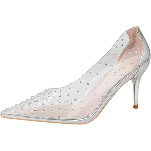 image:imageHee grand Women Heels Pointed Toe Rhinestone Transparent Stiletto High Heels Dress Pumps Wedding Party DressSilver