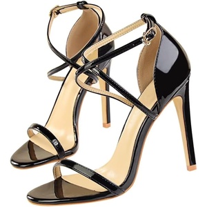 image:imageHee grand Women High Heels Sandals Sexy Open Toe Ankle Strap Fashion Stiletto Patent leather Wedding Party Dress HeelsBlack