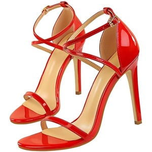 image:imageHee grand Women High Heels Sandals Sexy Open Toe Ankle Strap Fashion Stiletto Patent leather Wedding Party Dress HeelsRed