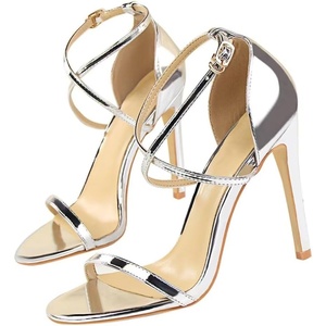 image:imageHee grand Women High Heels Sandals Sexy Open Toe Ankle Strap Fashion Stiletto Patent leather Wedding Party Dress HeelsSilver