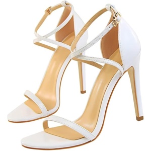 image:imageHee grand Women High Heels Sandals Sexy Open Toe Ankle Strap Fashion Stiletto Patent leather Wedding Party Dress HeelsWhite