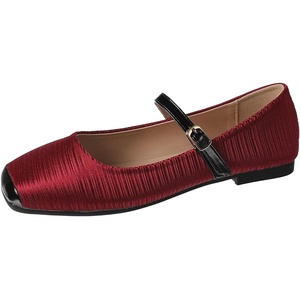 image:imageHee grand Women Mary Jane Flats Shoes Square Toe Satin Dress Shoes Comfortable Casual Ballet Flats461red