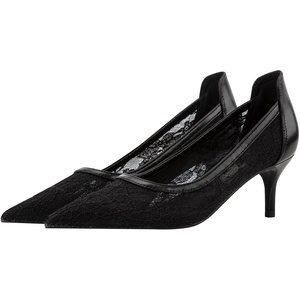 image:imageHee grand Women Mid Heels Pointed Toe Pump Small Heels Office Shoes for Work Sexy Mesh Lace Wedding Party Dress Shoes1black