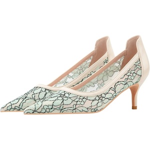 image:imageHee grand Women Mid Heels Pointed Toe Pump Small Heels Office Shoes for Work Sexy Mesh Lace Wedding Party Dress Shoes1green
