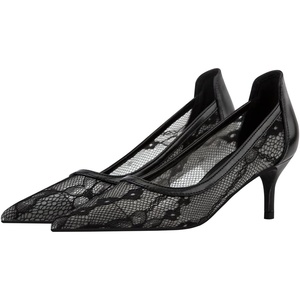 image:imageHee grand Women Mid Heels Pointed Toe Pump Small Heels Office Shoes for Work Sexy Mesh Lace Wedding Party Dress Shoes3black