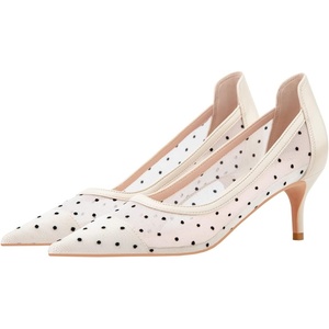 image:imageHee grand Women Mid Heels Pointed Toe Pump Small Heels Office Shoes for Work Sexy Mesh Lace Wedding Party Dress Shoes4apricot