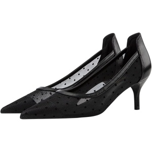 image:imageHee grand Women Mid Heels Pointed Toe Pump Small Heels Office Shoes for Work Sexy Mesh Lace Wedding Party Dress Shoes4black