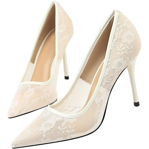 image:imageHee grand Women Sexy Pointed Toe Lace High Heels Comfort Work Pumps Ladies Stilettos Bridal Dress Shoes for WeddingWhite