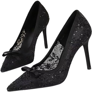 image:imageHee grand Women Sexy Pointed Toe Lace High Heels Comfort Work Pumps Ladies Stilettos Bridal Dress Shoes for WeddingYbow Black
