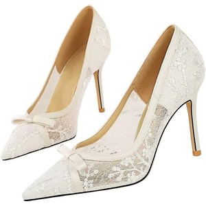 image:imageHee grand Women Sexy Pointed Toe Lace High Heels Comfort Work Pumps Ladies Stilettos Bridal Dress Shoes for WeddingYbow White