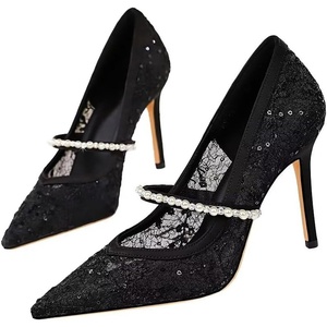 image:imageHee grand Women Sexy Pointed Toe Lace High Heels Comfort Work Pumps Ladies Stilettos Bridal Dress Shoes for WeddingZrhinestone Black
