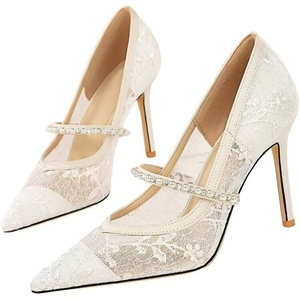 image:imageHee grand Women Sexy Pointed Toe Lace High Heels Comfort Work Pumps Ladies Stilettos Bridal Dress Shoes for WeddingZrhinestone White