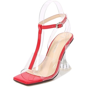 image:imageHee grand Womens Ankle Strap Sandals Transparent Thick Heels Wedding Party Dress ShoesRed