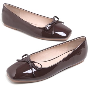 image:imageHee grand Womens Ballet Flats Bowknot Square Toe Dressy Flat Shoes for Casual Work Comfort Slip On FlatsPatent Leatherbrown