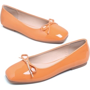 image:imageHee grand Womens Ballet Flats Bowknot Square Toe Dressy Flat Shoes for Casual Work Comfort Slip On FlatsPatent Leatherorange