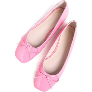 image:imageHee grand Womens Ballet Flats Bowknot Square Toe Dressy Flat Shoes for Casual Work Comfort Slip On FlatsPatent Leatherpeach Red
