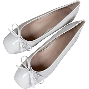 image:imageHee grand Womens Ballet Flats Bowknot Square Toe Dressy Flat Shoes for Casual Work Comfort Slip On FlatsPatent Leatherwhite Gray
